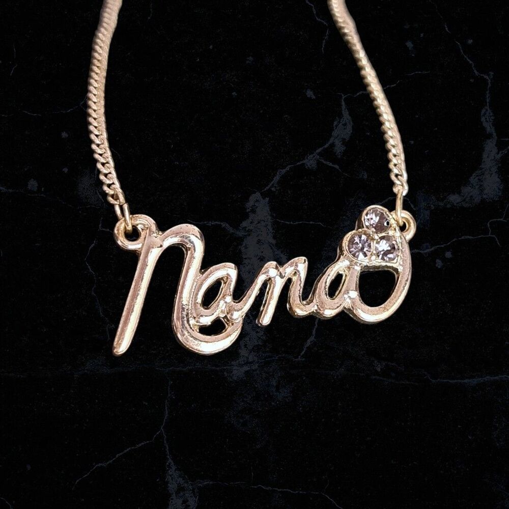 Nana Pendant Silver Tone With Purple Rhinestones 1.5 Inch